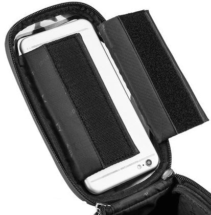 Waterproof front beam bicycle bag with touch screen compatibility for mountain bikes
