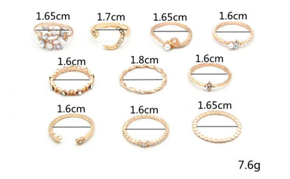 Enchanting gold-plated celestial-themed rings featuring stars, moons, and pearls