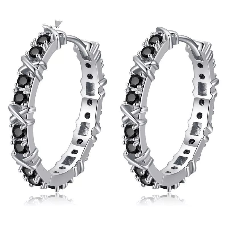 Black round zircon women's copper earrings with secure backing