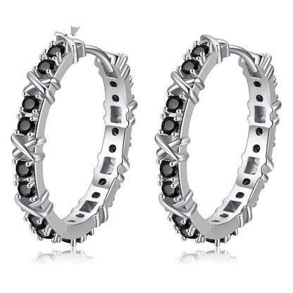 Black round zircon women's copper earrings with secure backing