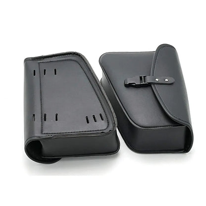 Black PU leather motorcycle swingarm side saddlebag for Harley Sportster with dimensions 30x24x20cm