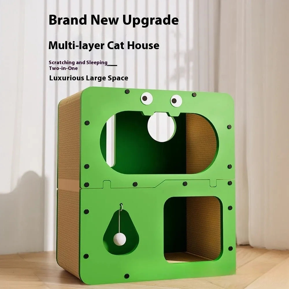 Double-layer cat scratching board and bed with wear-resistant surface in one of six style options