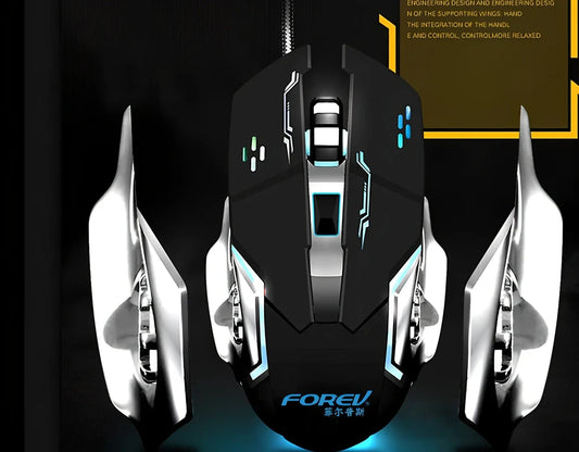 Black FV-502 mechanical gaming mouse with 7-colour breathing backlight and adjustable DPI settings