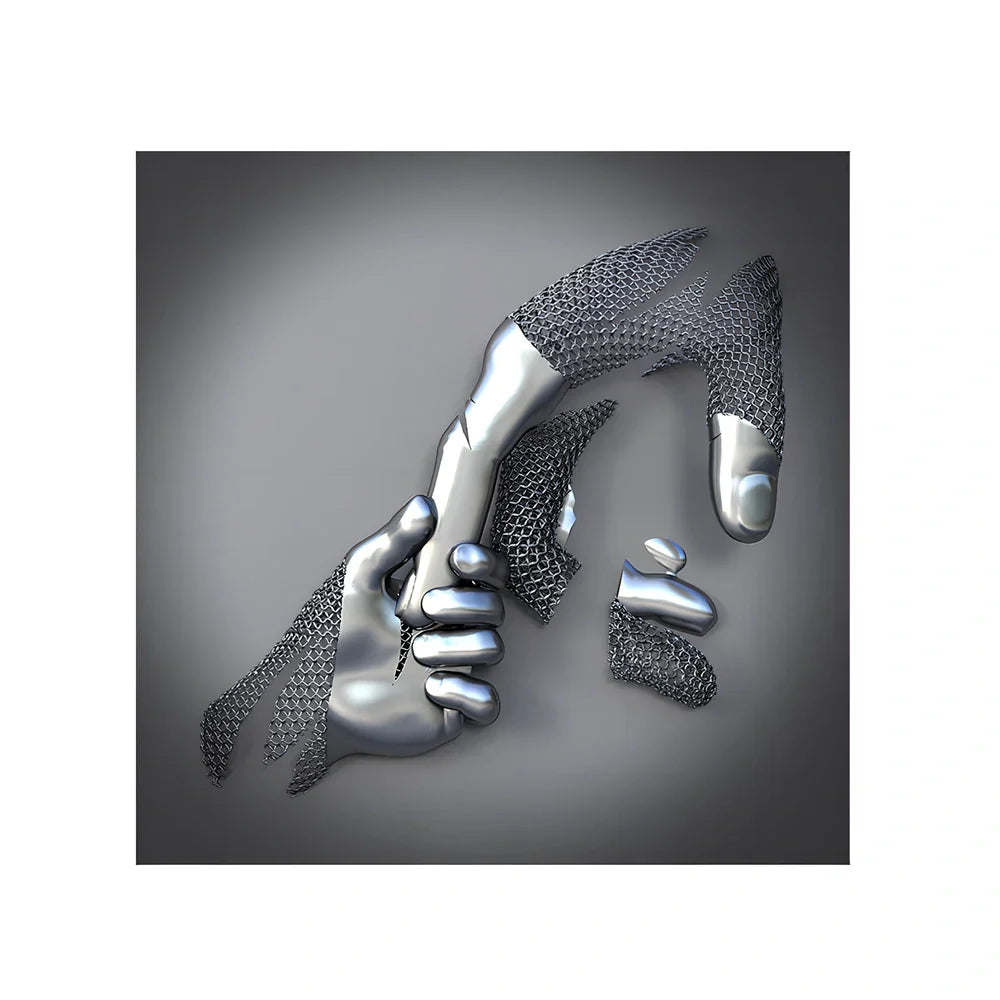 Square frameless canvas painting with geometric abstraction pattern in modern interior setting