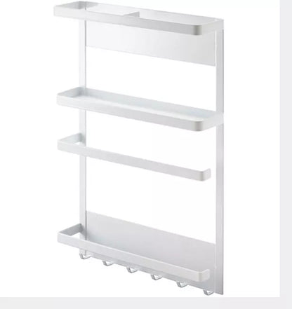 Magnetic refrigerator side shelf for kitchen storage, black and white