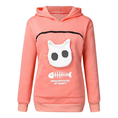 A cozy and stylish women's hooded sweatshirt with a unique cat-themed pocket design, available in a variety of vibrant colors.