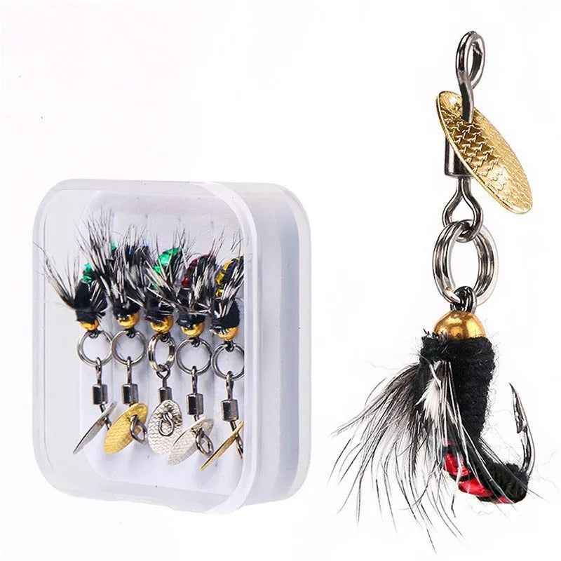 Five bionic poisonous mosquito and fly fishing hooks with spinning sequins