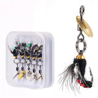 Five bionic poisonous mosquito and fly fishing hooks with spinning sequins