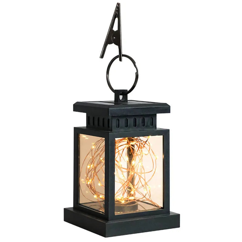 Black solar wind lamp, ABS plastic, 90mm diameter, 128mm height, warm white LED, IPX4 waterproof, for outdoor courtyard use.