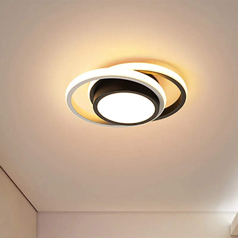 Modern Nordic-style aluminium ceiling light shown in round and square shade options.