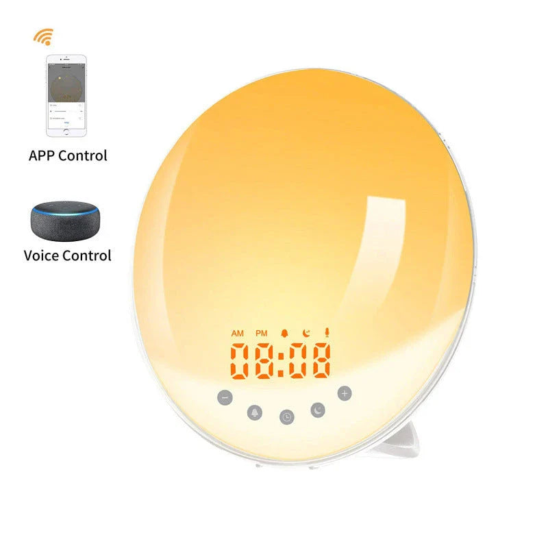 Intelligent Wake-Up Light with Simulated Sunrise, Natural Sounds, and Customizable Settings