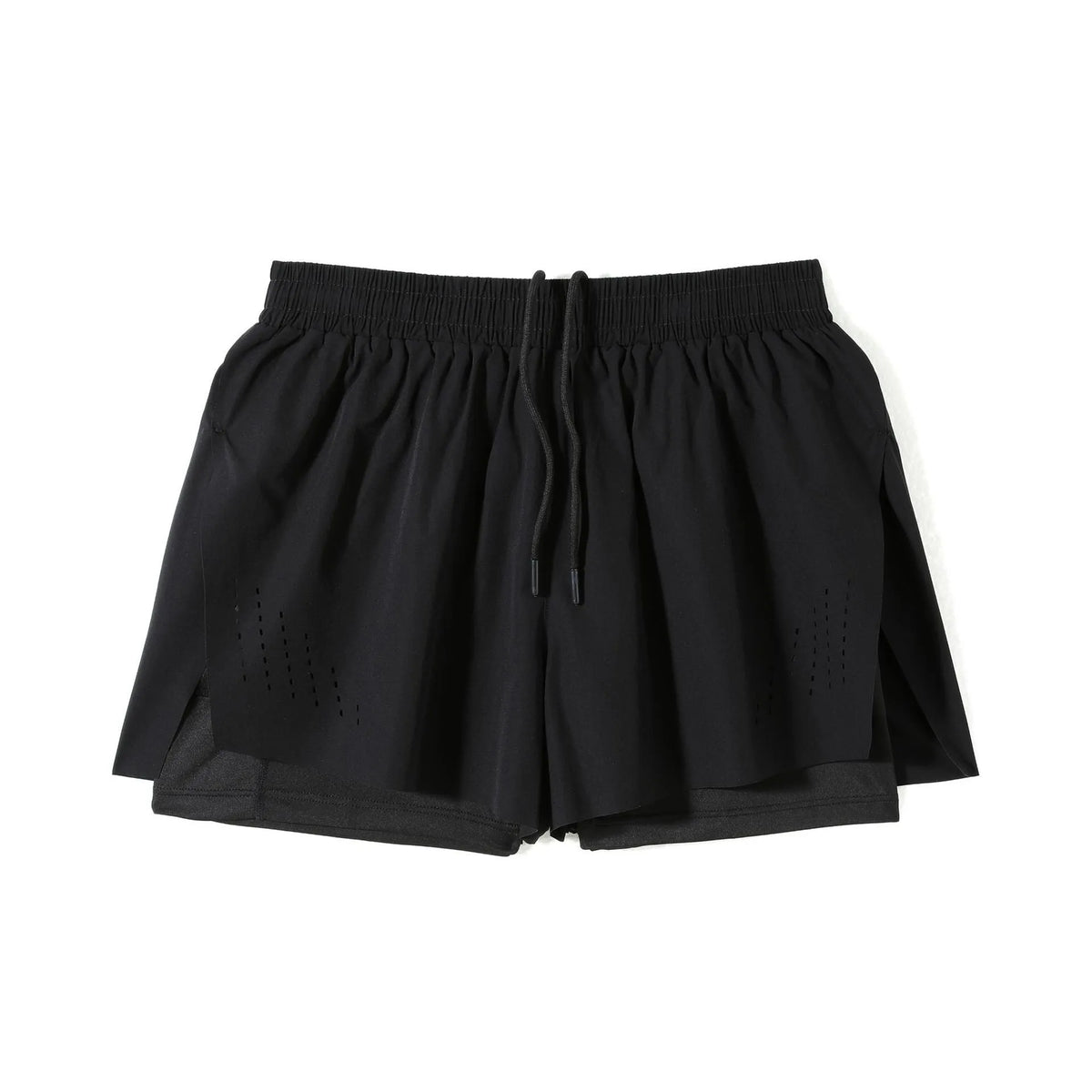 Men's straight-leg sports shorts with side slits in turmeric yellow, night blue, and black colours