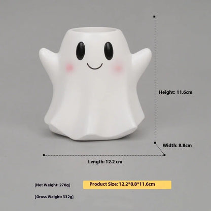Hand-painted Halloween resin flower pot decorations in bandage zombie, white ghost, Frankenstein, and death designs