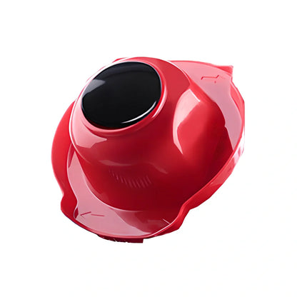 Green mandolin chopper with hand guard, food container, and three blades for safe vegetable slicing