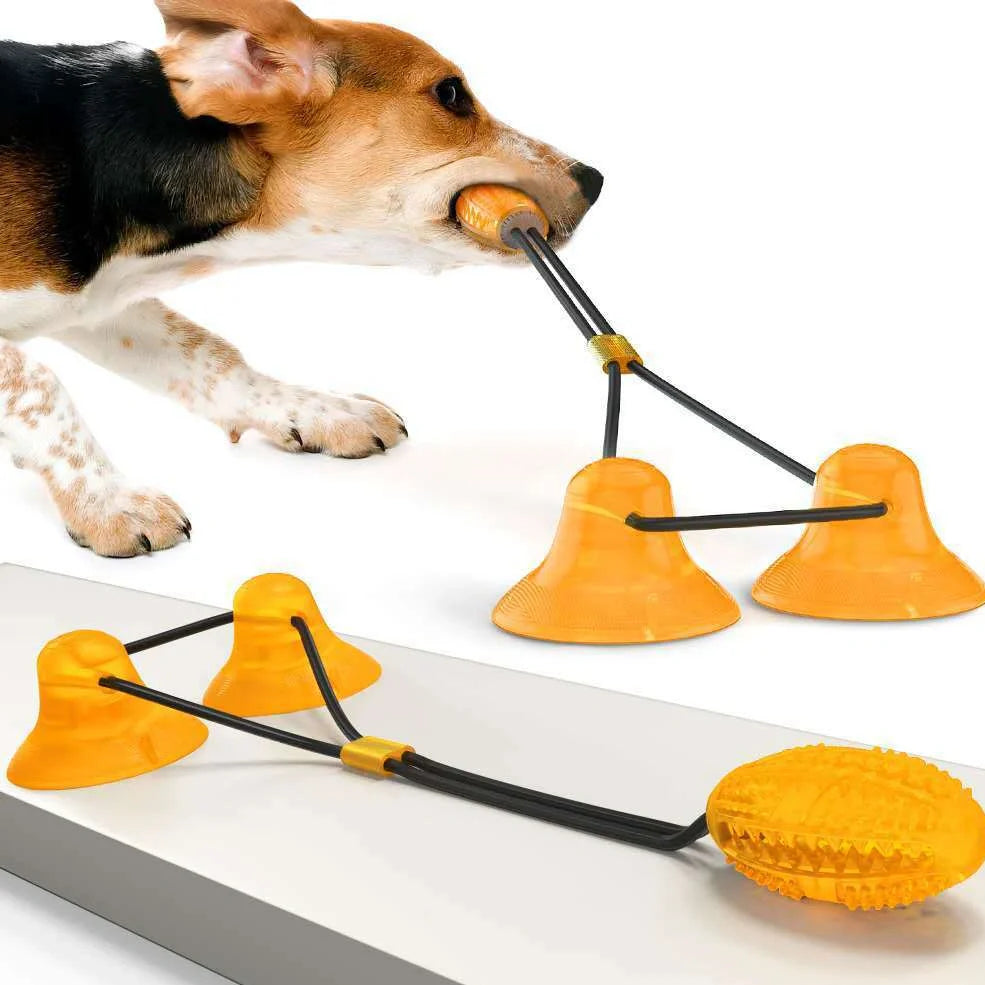 Blue suction cup pet toy with 28.5-inch length and 3.15-inch ball for dogs and cats