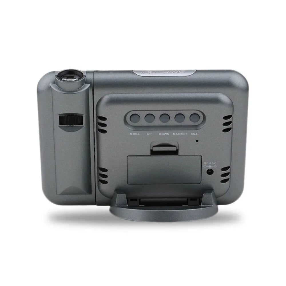 Black digital projection alarm clock with temperature humidity display