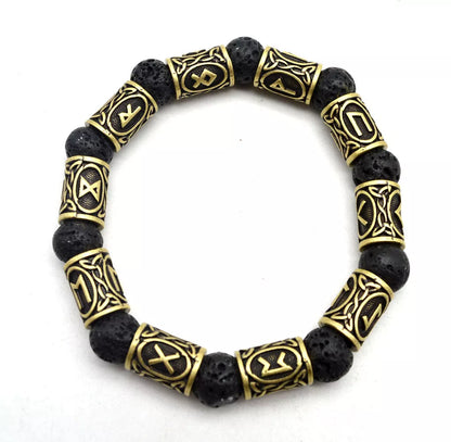 Asgard Crafted Silver Rune and Black Lava Stone Bracelet featuring ancient symbols