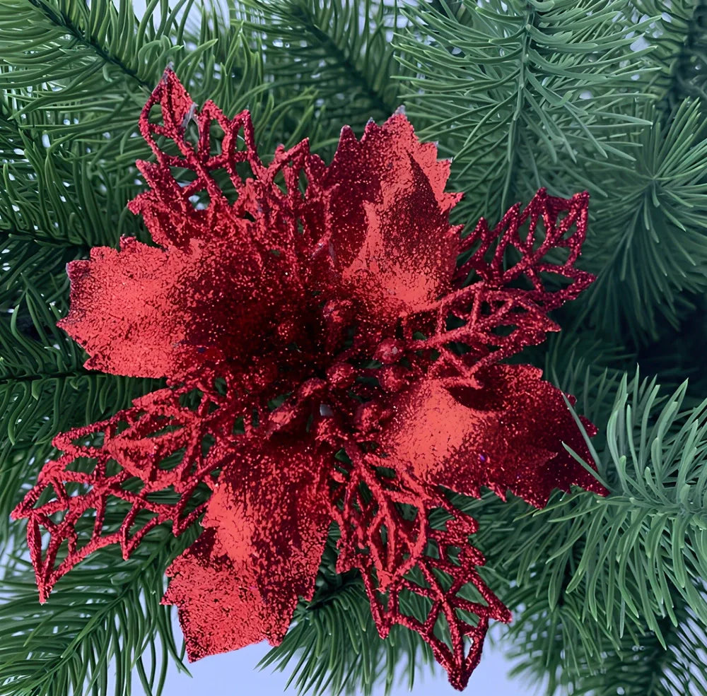 16cm Christmas tree wreath in gold with PE base and glitter powder for festive hanging