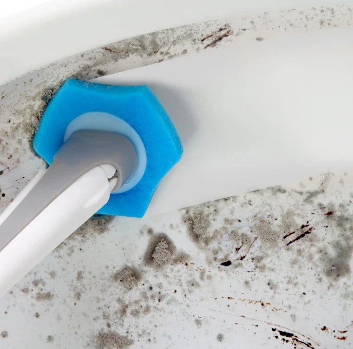 Disposable toilet cleaning brush with scrubbing pad for thorough, hygienic bathroom cleaning
