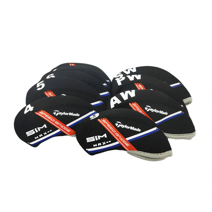 Set of 10 golf iron sleeves in diving material protecting club heads from scratches