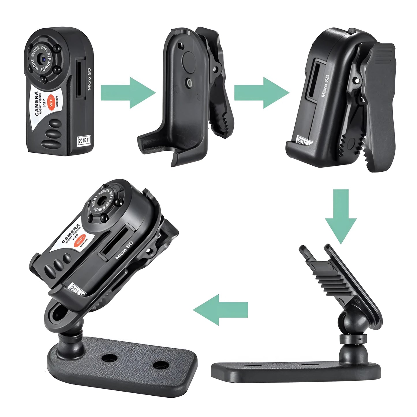 Black wireless wifi surveillance camera with LCD screen showing 16x optical zoom and night vision capability