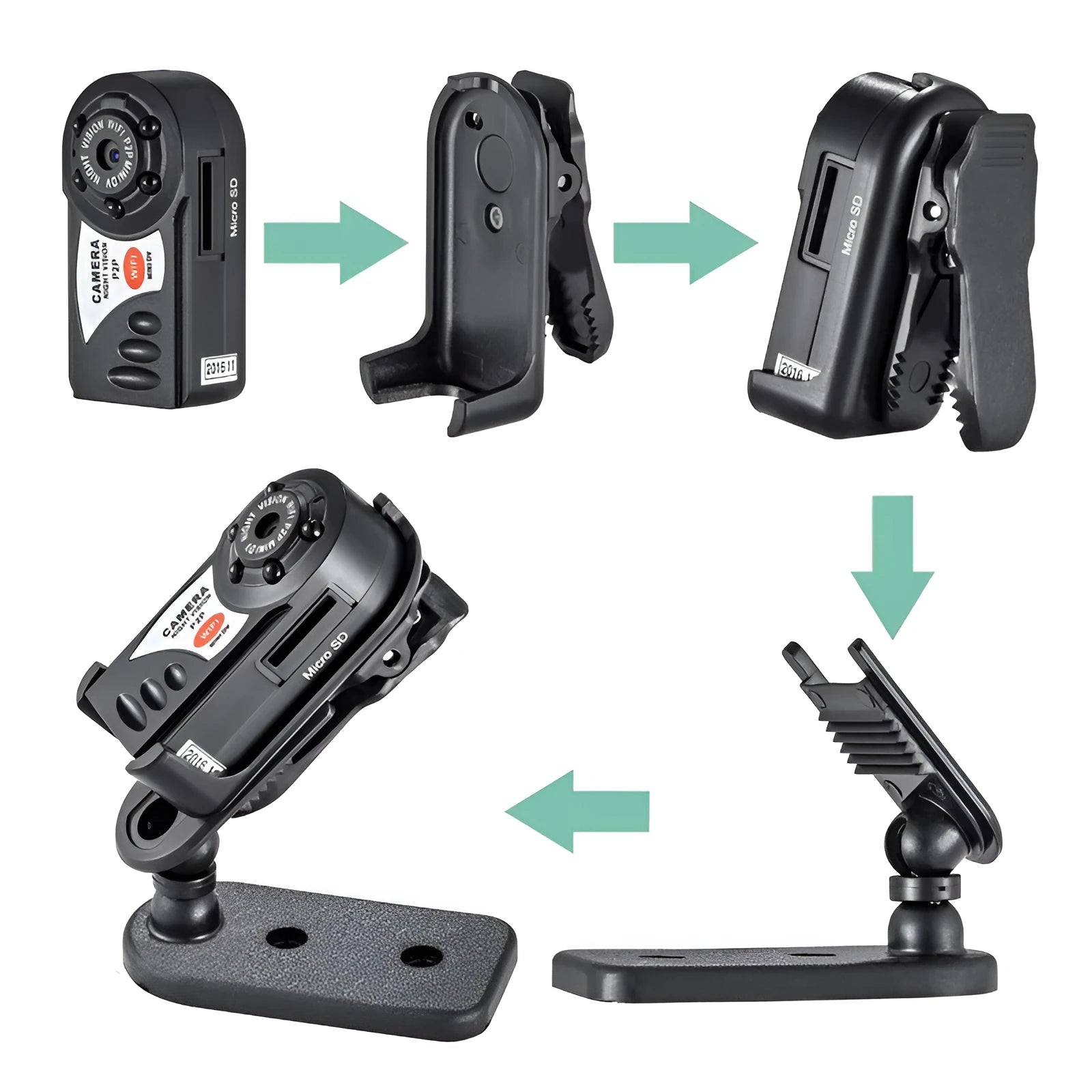 Black wireless wifi surveillance camera with LCD screen showing 16x optical zoom and night vision capability