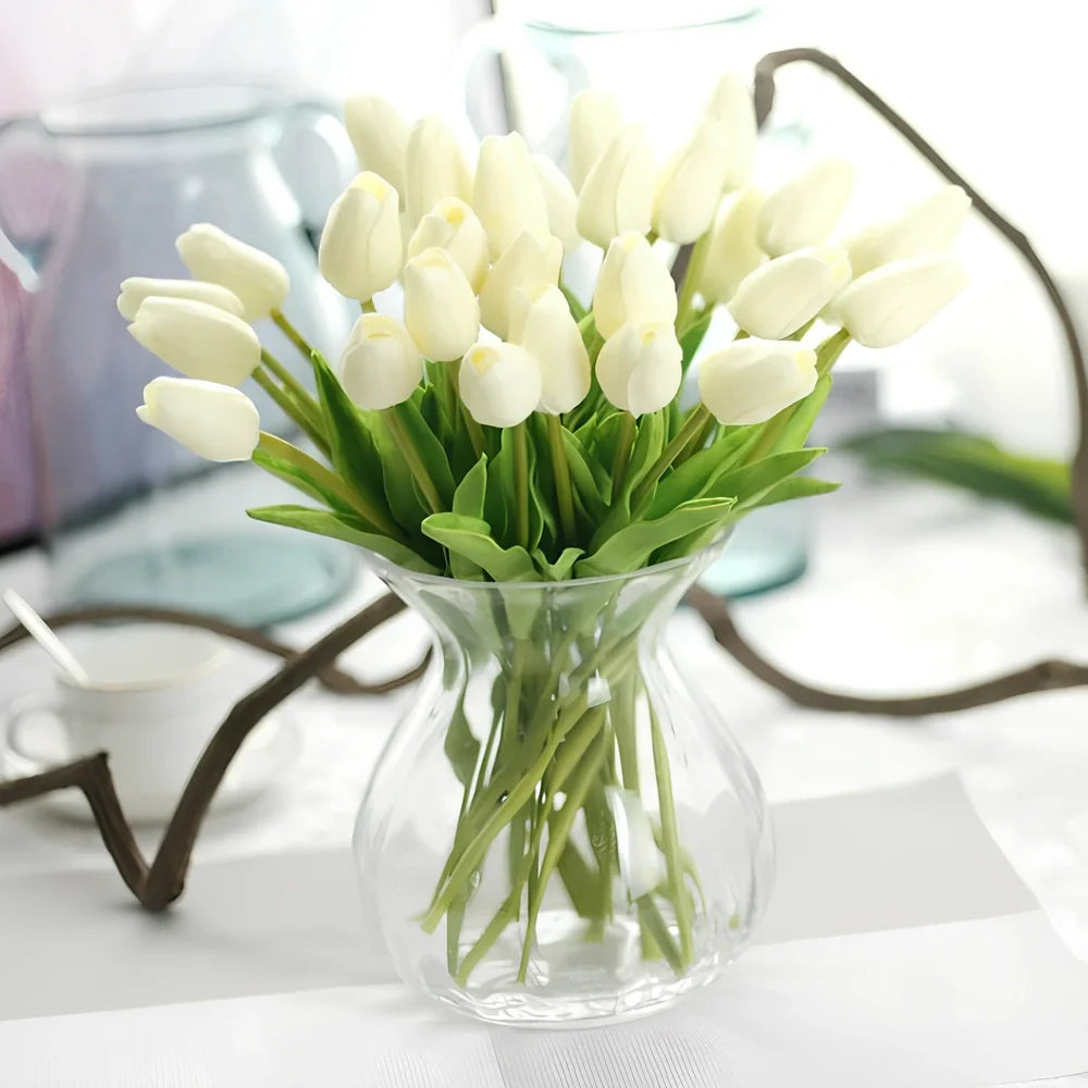 Artificial flower arrangement with 2.7cm diameter head and 11cm leaves in champagne colour