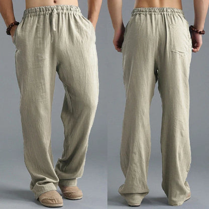 Men's breathable linen loose casual sports pants in various colors