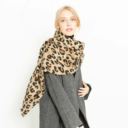 Leopard-print imitation cashmere women's scarf shawl, 200x90cm, available in multiple colors
