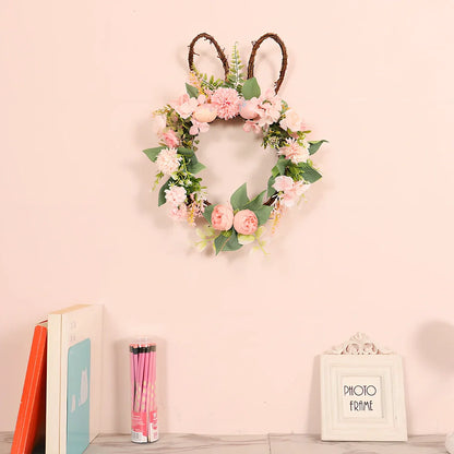 Easter chrysanthemum rabbit wreath measuring 35x45cm with silk flowers and plant teng base