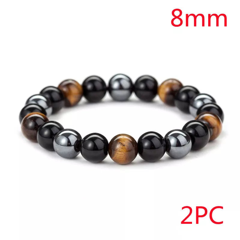 Hand-woven Tiger Eye Stone Bracelet in natural stone, sizes 8mm and 10mm