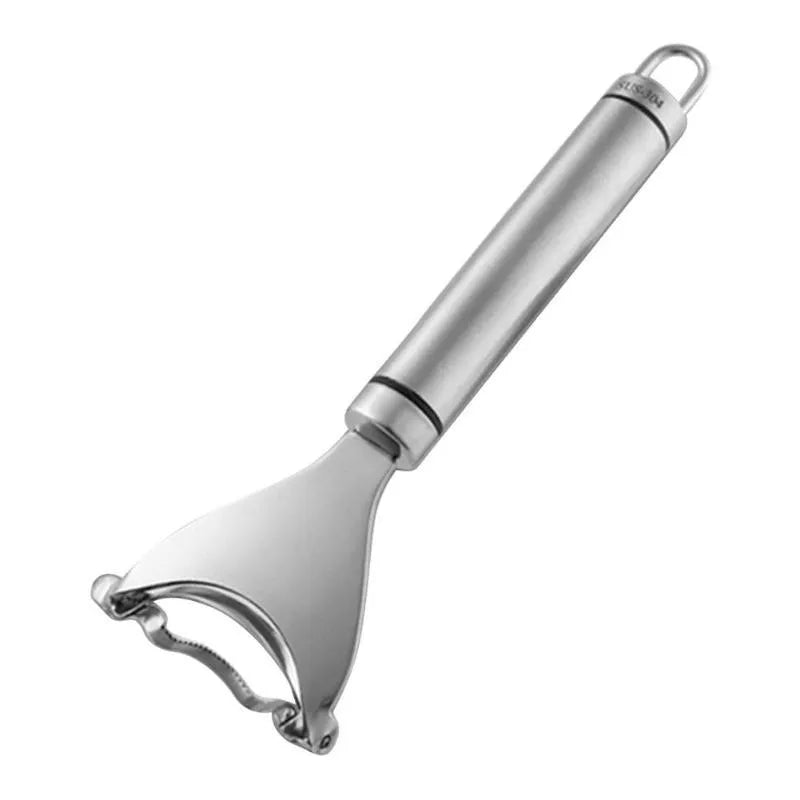 Stainless steel corn planer for removing kernels from corn on the cob.