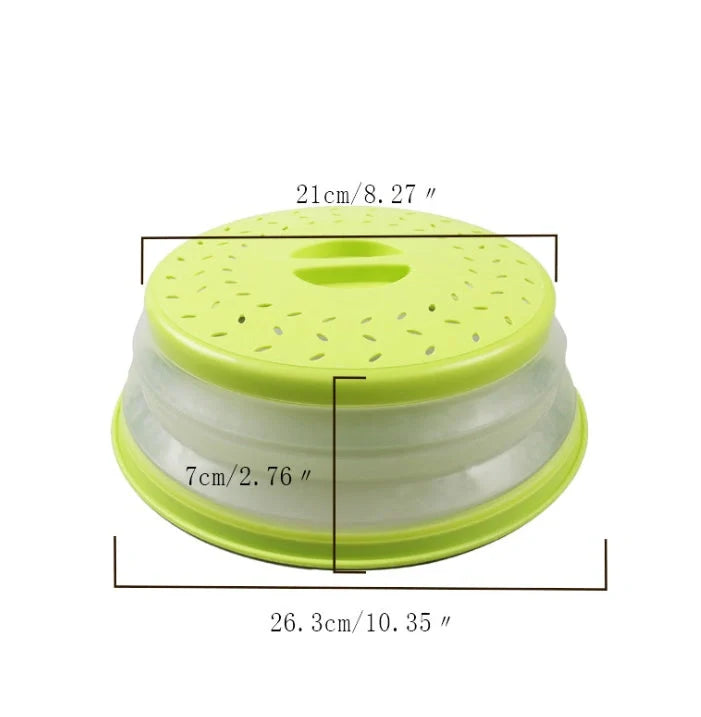 Foldable plastic microwave cover in various colors for splatter protection