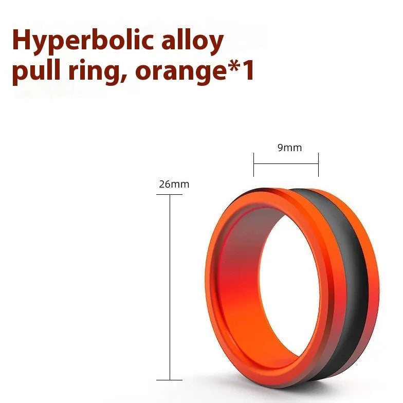 Orange and silver alloy non-slip fishing hand guard pull loop tool on a tackle box.