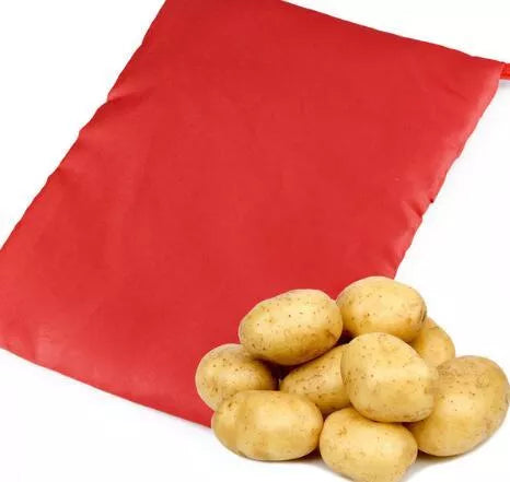 Red washable microwave cooker bag for quick potato cooking, 26.5 x 19.5 cm