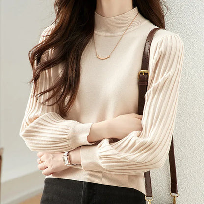 Slimming half turtleneck shirt in apricot colour with core-spun yarn fabric and regular sleeves