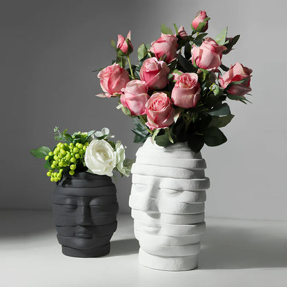 Nordic-style ceramic art vase with matte finish, 20-25cm height, black or white colour options