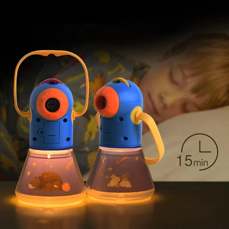 Multifunctional children's night lamp with story projector, blue color, durable plastic construction