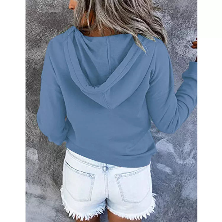 Women's long-sleeved hooded sweatshirt with pockets in various colors