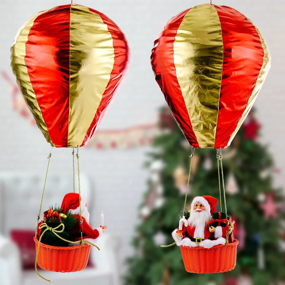 Santa Claus hot air balloon Christmas ceiling decoration measuring 40x90cm with vinyl and velvet materials