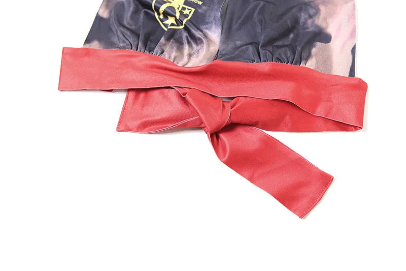 Red women's high waist hip lift printed shorts bikini set with 3D effect.