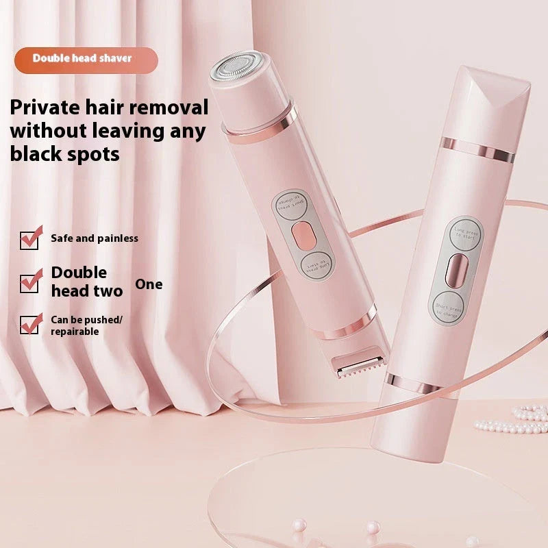 Dual-head electric razor for painless, mess-free hair removal on the face, underarms, bikini line, and legs