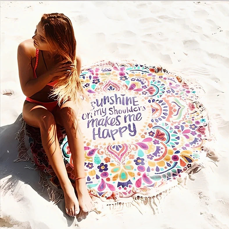 150cm Bohemian pattern beach towel with quick-dry polyester in five colour options