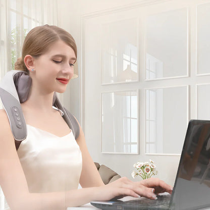 Black rechargeable cervical massage shawl with remote control for neck and shoulder pain relief