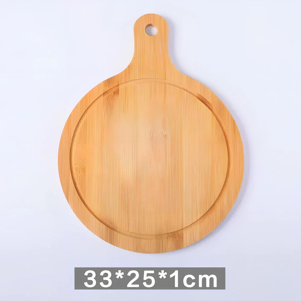 33x18cm bamboo fibre pizza chopping board with natural finish and rounded edges