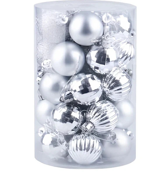 34 Christmas tree ball ornaments in assorted colours with 6cm diameter plastic construction