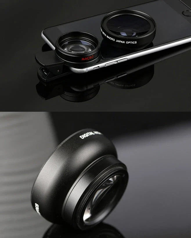 A premium smartphone lens kit with a 0.45X wide-angle lens and a 12.5X macro lens, offering exceptional versatility and image quality.