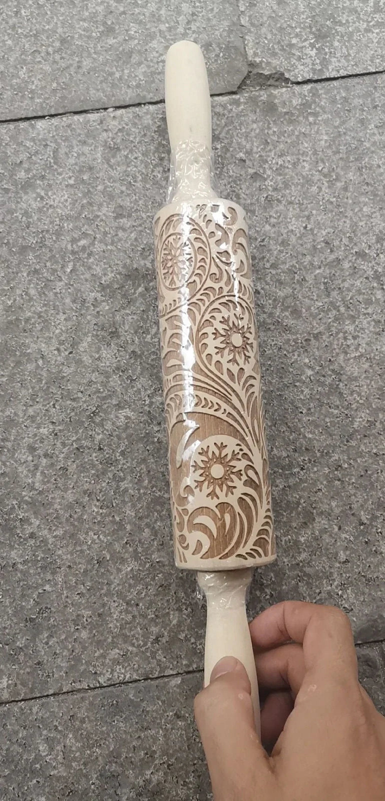 35cm wooden Christmas gift printing rolling pin with engraved festive cookie designs
