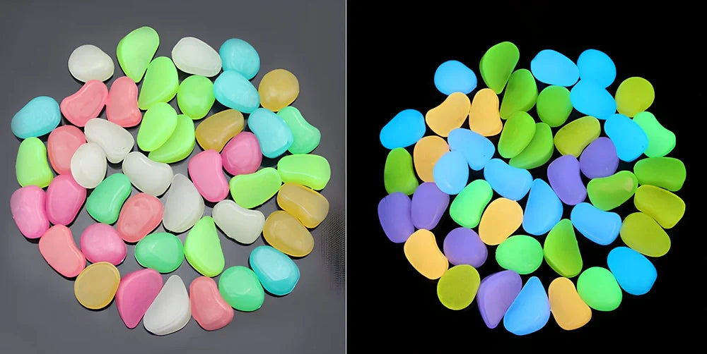 Blue, green, and white glow in the dark resin rocks for aquarium decoration with irregular shapes