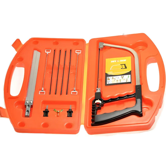 11-in-1 multi-function saw tool set with orange and black components including 5 blades and drill bits